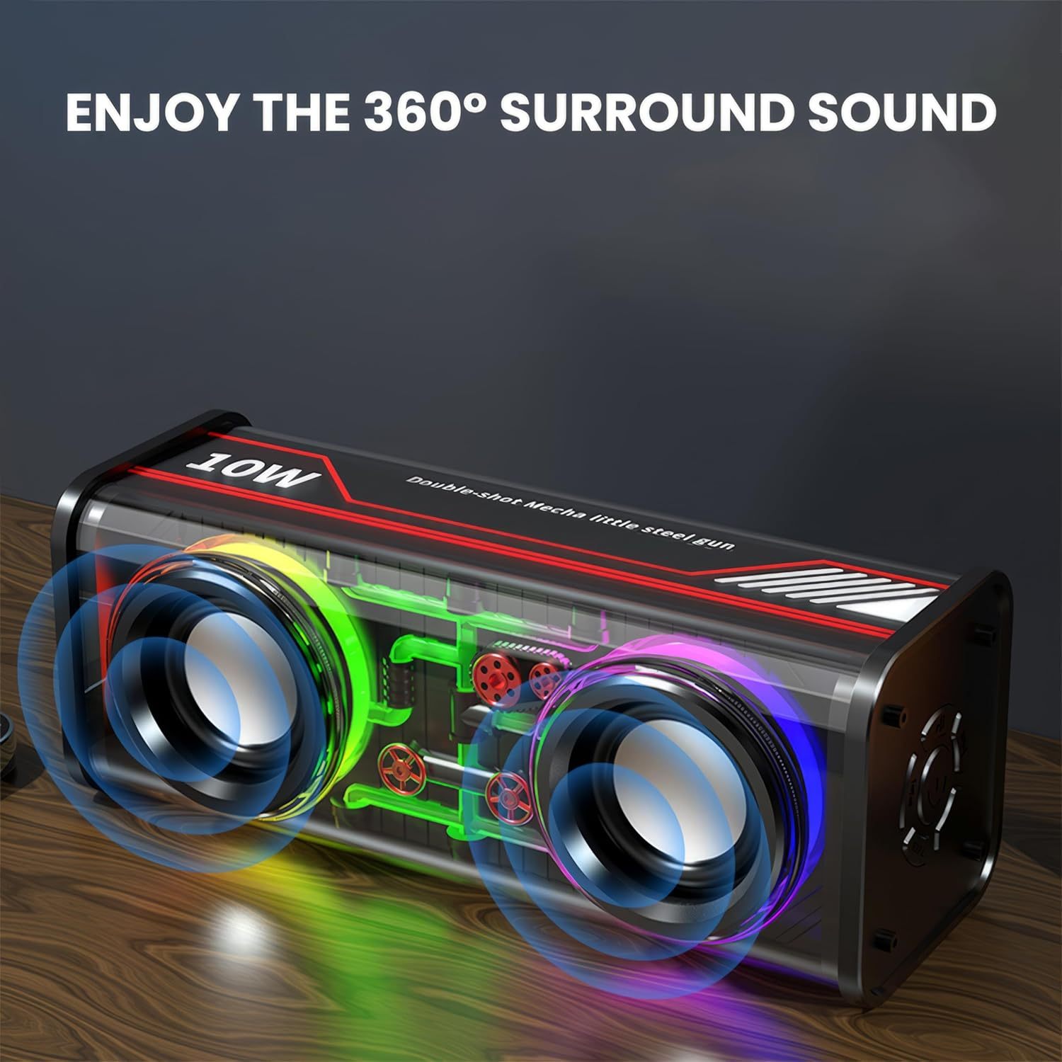 Haut-Parleur Bluetooth 5.3 Lumineux avec Boîtier Transparent - مكبر صوت بلوتوث لاسلكي شفاف مع إضاءة ملونة وسماعات مضاعفة - Électronique - صورة 8