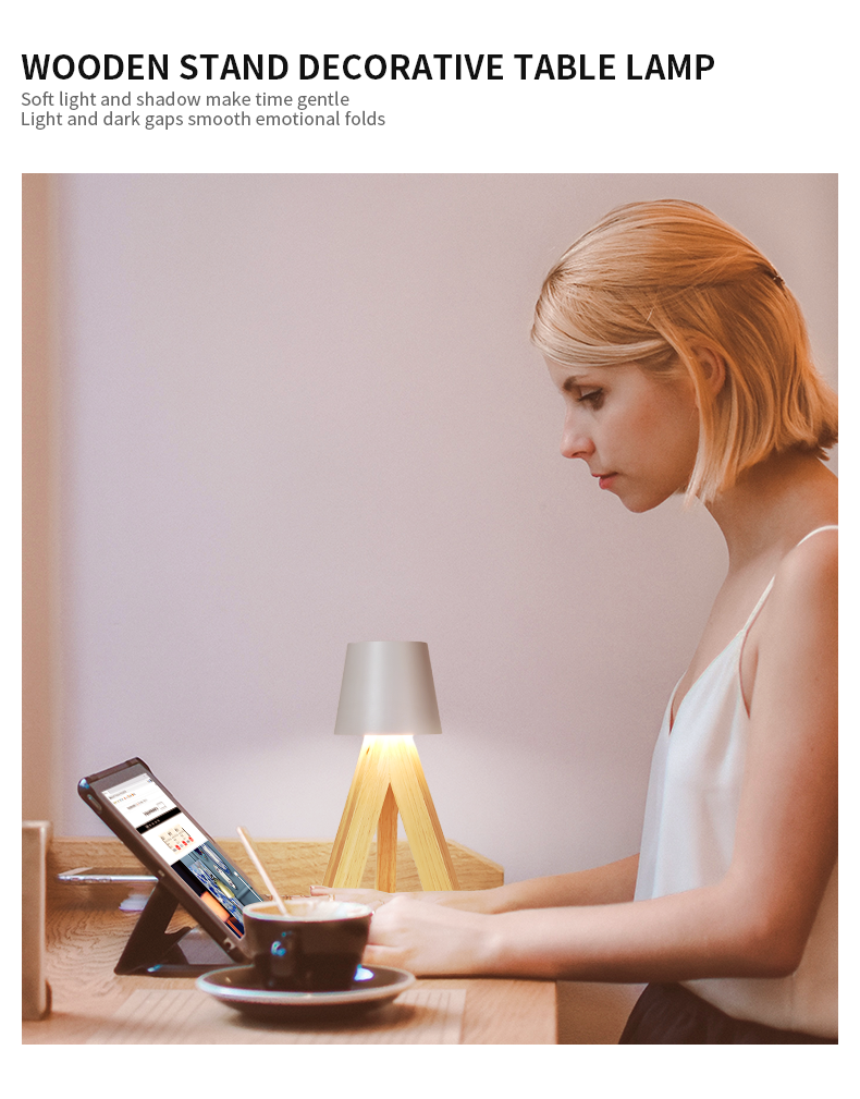 Lampe de Table LED Décorative en Bois, Rechargeable et Tactile — مصباح طاولة خشبي ديكوري قابل للشحن بالتحكم باللمس
