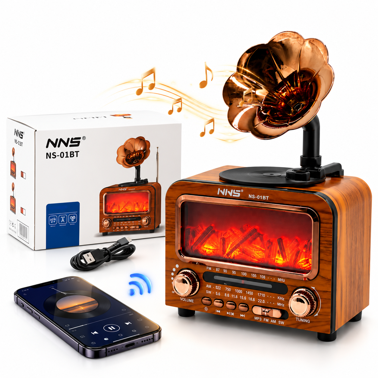 Haut-Parleur Bluetooth Vintage avec Radio NNS NS-01BT - مكبر صوت ومذياع كلاسيكي بلوتوث