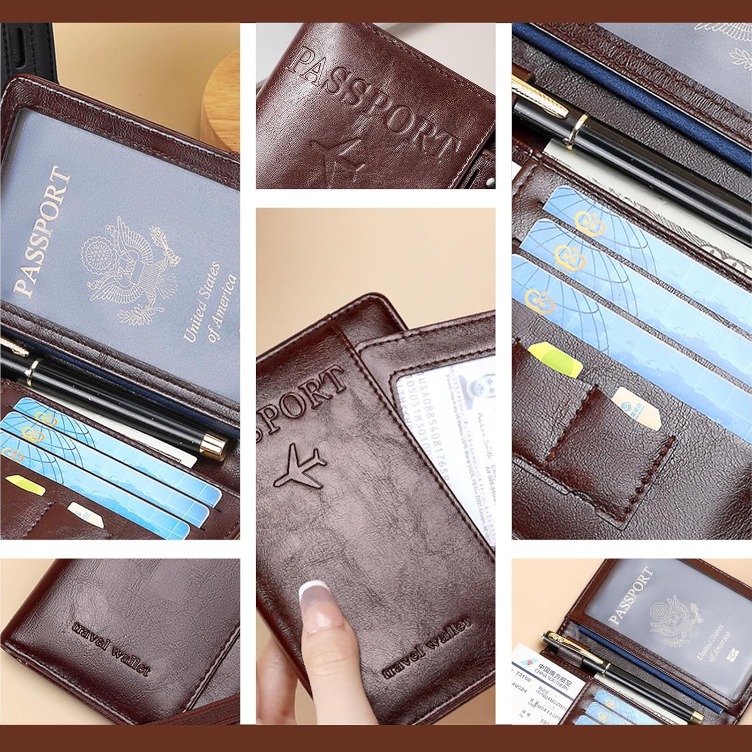 Porte-Passeport de Voyage en Cuir PU avec Protection RFID - محفظة جواز سفر جلدية متعددة الجيوب - Accessoires - صورة 7