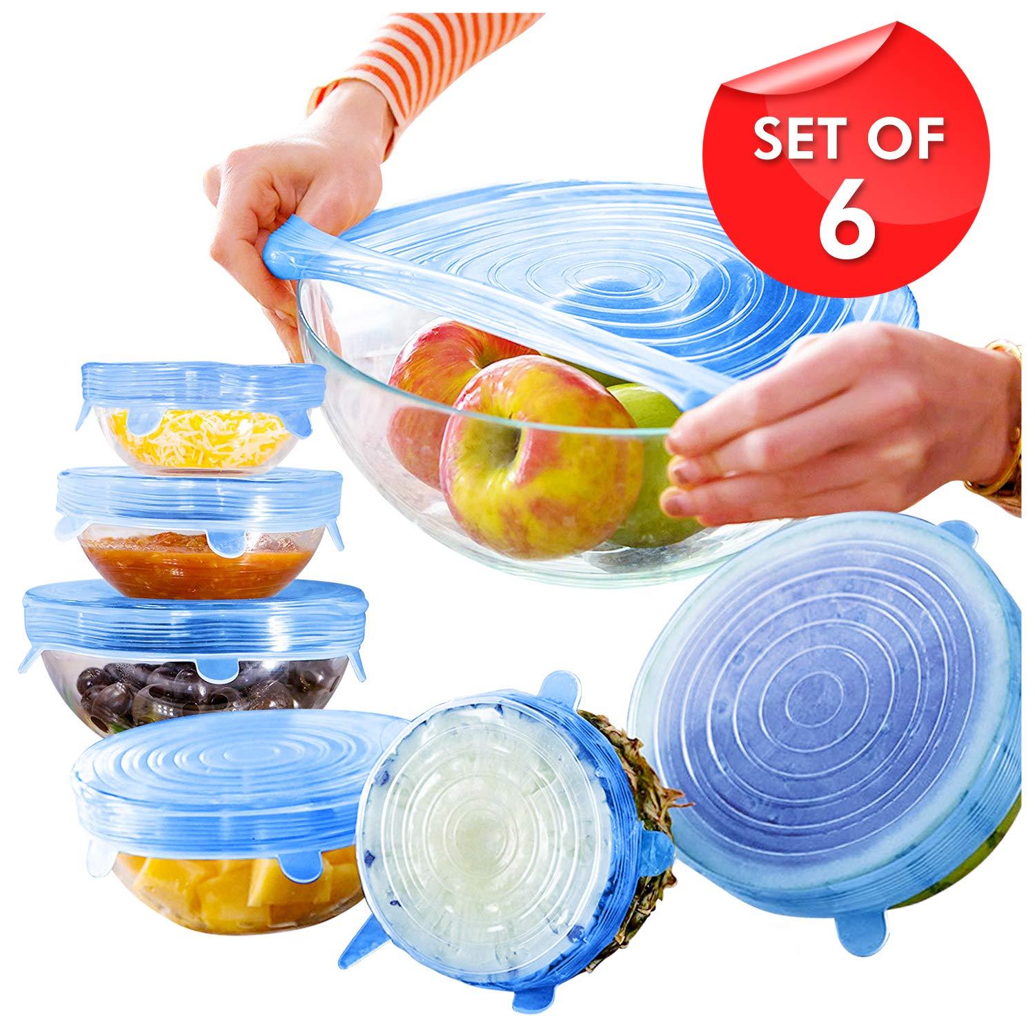 6 couvercles en silicone, extensibles, réutilisables, hermétiques, pour conservation des aliments, pour micro-ondes, pour la cuisine