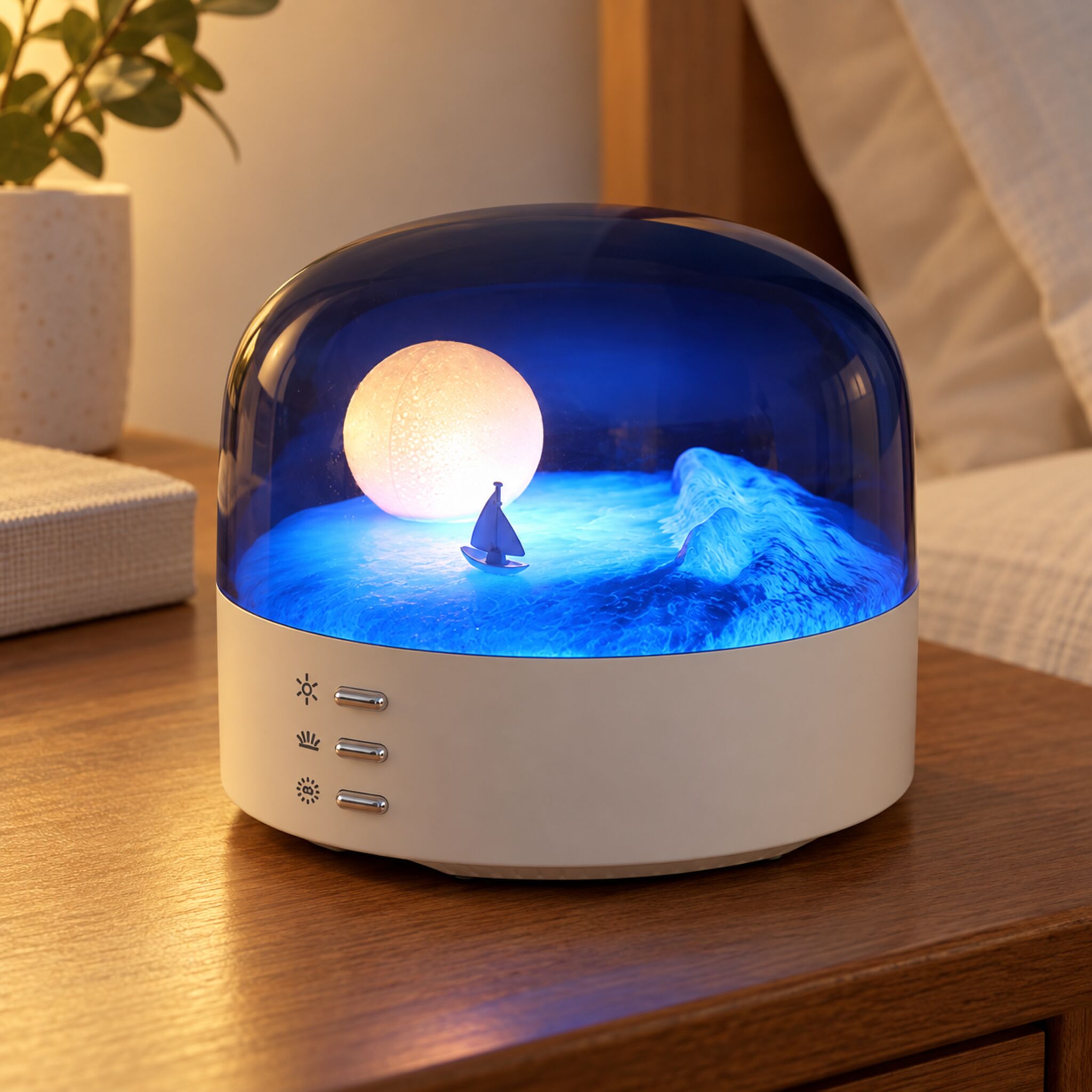 Veilleuse LED Lune et Mer avec Bluetooth Rechargeable Type-C - مصباح ليلي بتصميم القمر والبحر مع بلوتوث قابل للشحن