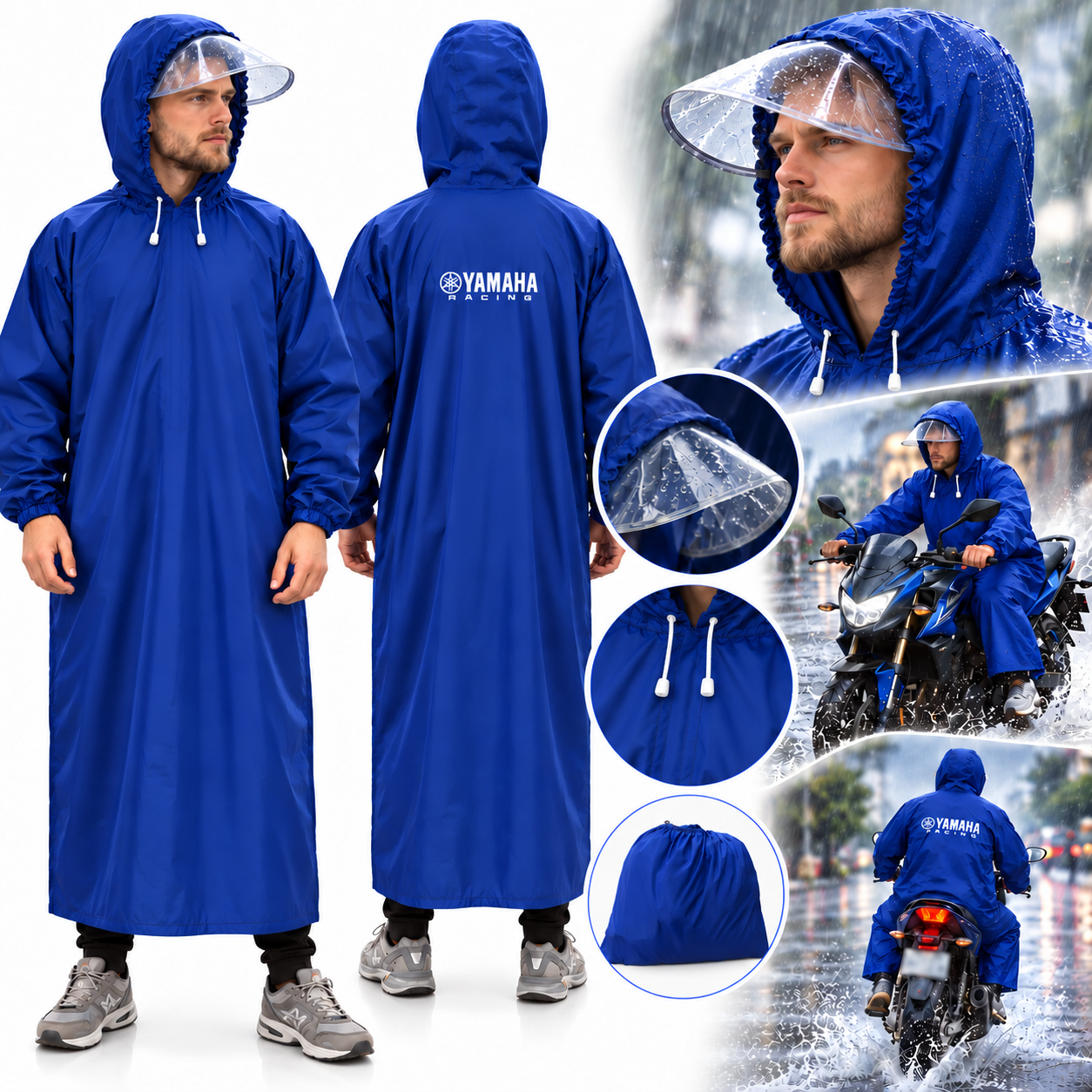 Tenue Imperméable Yamaha Racing avec Capuche Protection Complete  - معطف مطر طويل مقاوم للماء