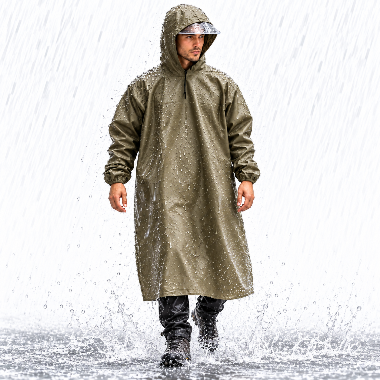 Tenue Imperméable Long avec Capuche Protection Complete - معطف مطر طويل مقاوم للماء