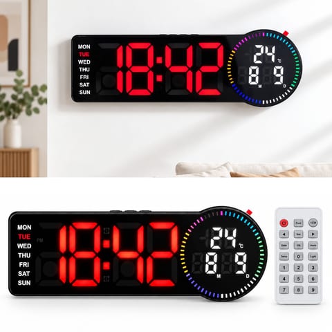 Horloge Murale Numérique LED RGB avec Télécommande et Calendrier 6688 - ساعة حائط رقمية ذكية إضاءة مع منبه ودرجة حرارة