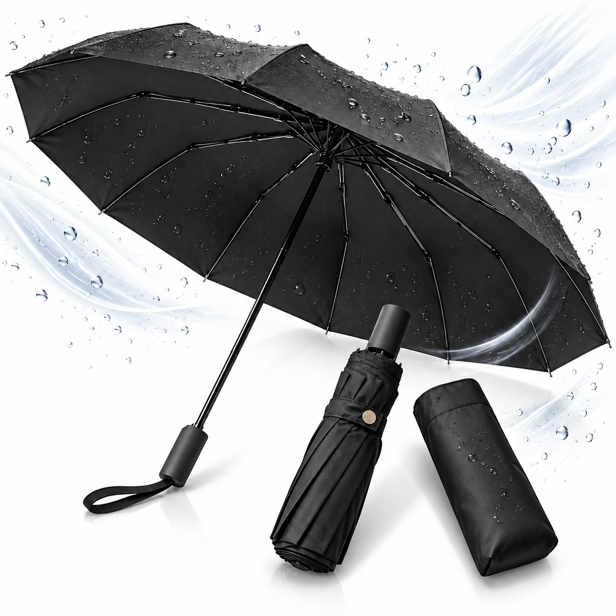 Parapluie Automatique Coupe-Vent avec Protection UV Black - مظلة أوتوماتيكية مقاومة للرياح وأشعة الشمس