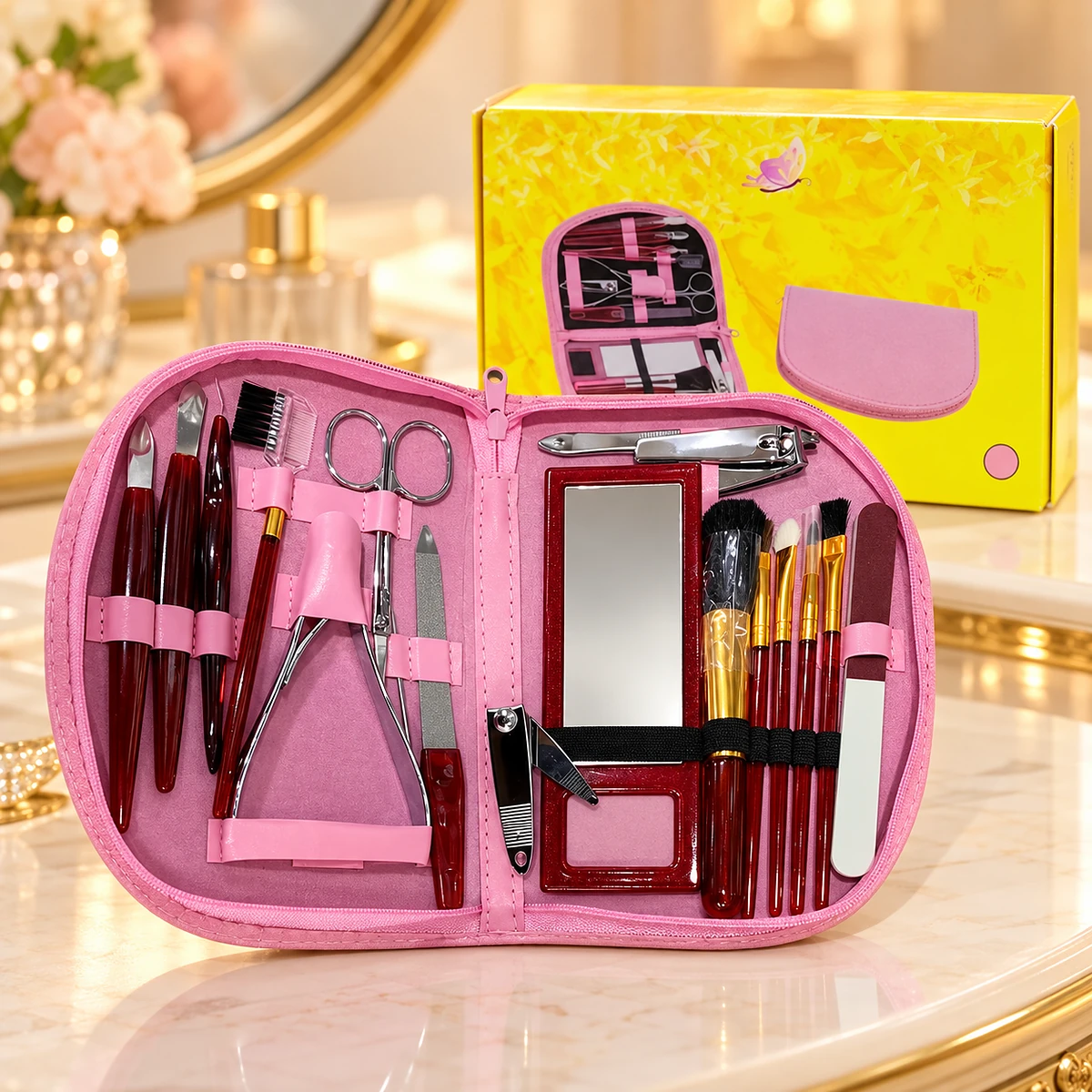 Kit de Manucure, Pédicure et Maquillage 18 Pièces avec Pochette et Miroir - طقم العناية بالأظافر والمكياج 18 قطعة مع حقيبة ومرآة - Soins et Beauté - صورة 11