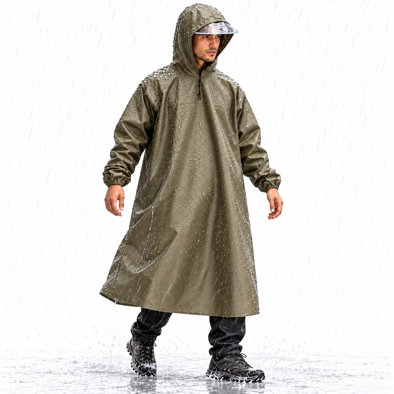 Tenue Imperméable Long avec Capuche Protection Complete - معطف مطر طويل مقاوم للماء