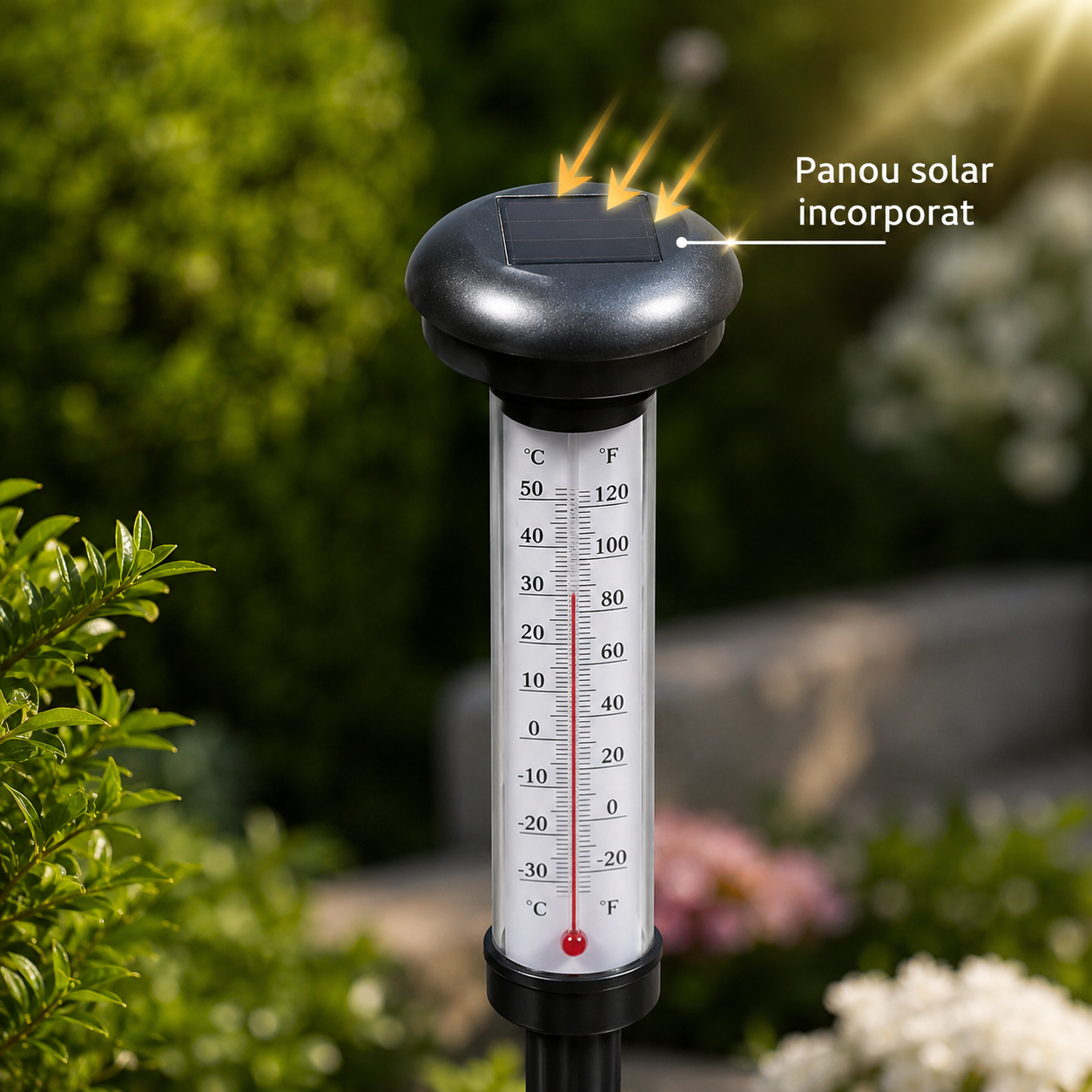 Lampe Solaire de Jardin avec Thermomètre Extérieur 2 Pièces - مصباح حديقة شمسي مع مقياس درجة الحرارة قطعتان