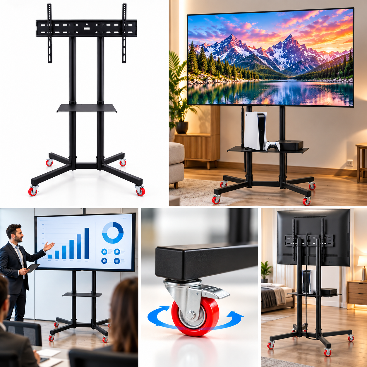 Support TV Mobile Sur Roulettes avec Étagère GM - حامل تلفاز متحرك بعجلات ورف وسائط