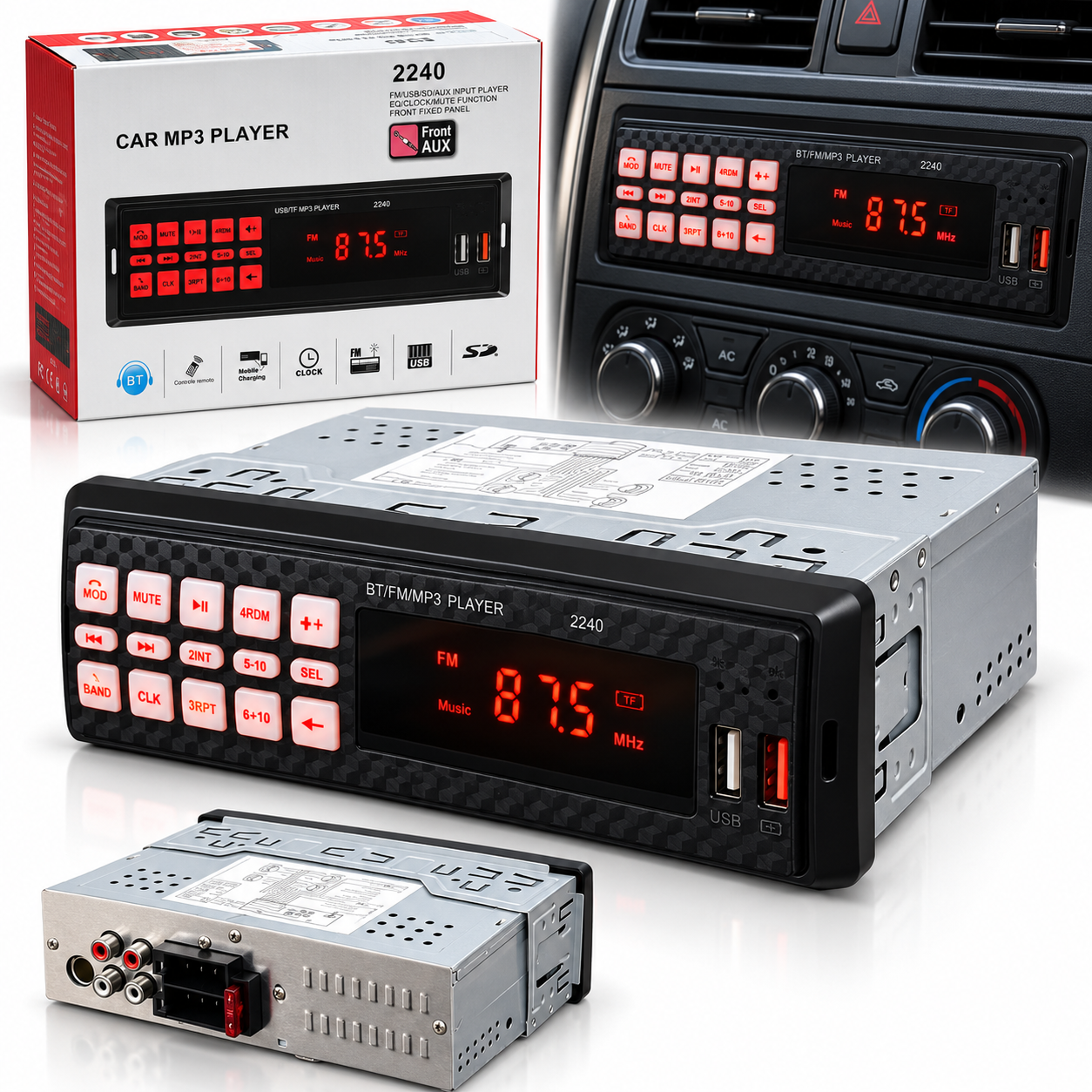 Autoradio MP3 Bluetooth pour Voiture 2240 - راديو ومشغل مسجل سيارة بلوتوث