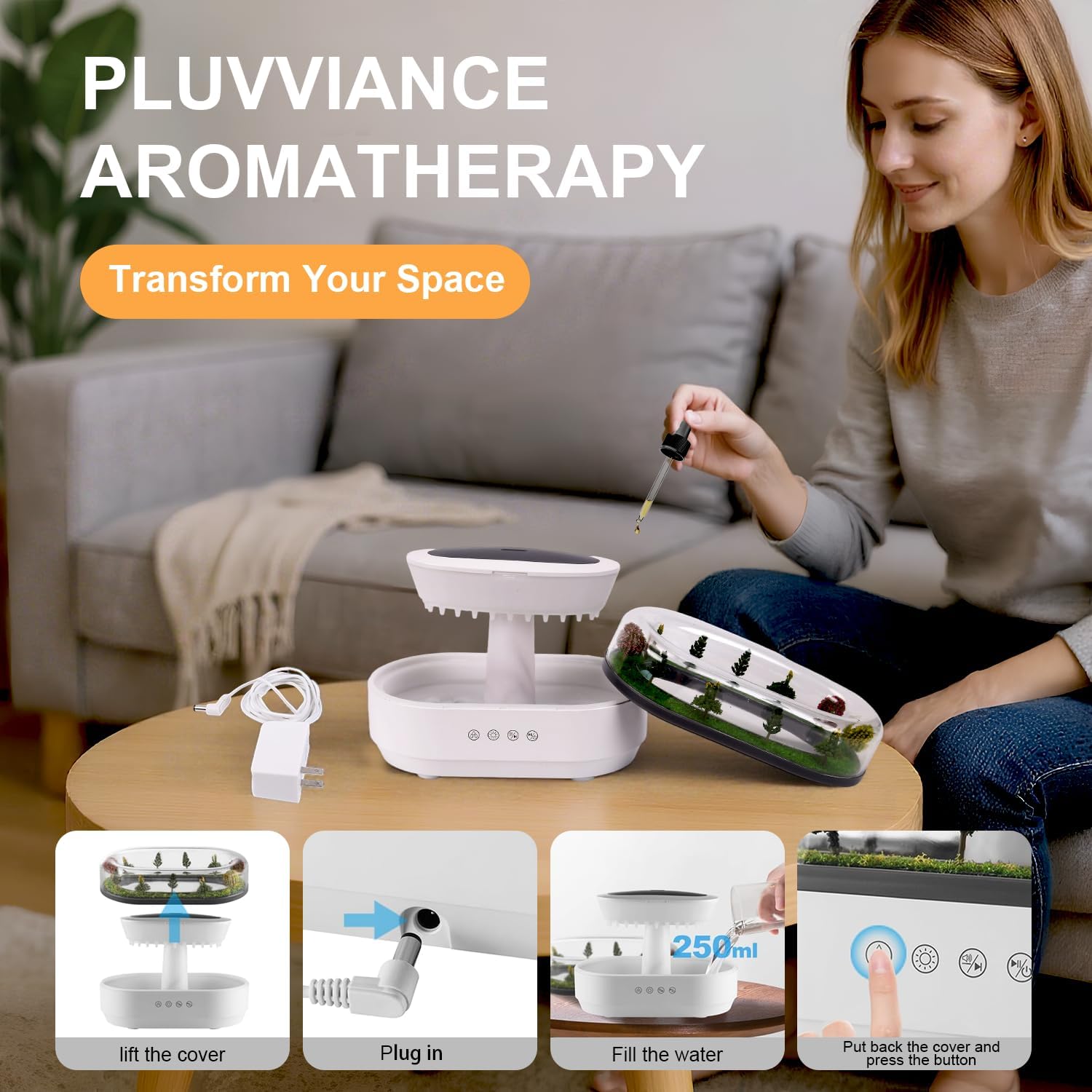 Humidificateur d'Air Effet Gouttes de Pluie et Diffuseur d'Huiles Essentielles - مرطب الهواء بتصميم قطرات المطر ونشر الزيوت العطرية