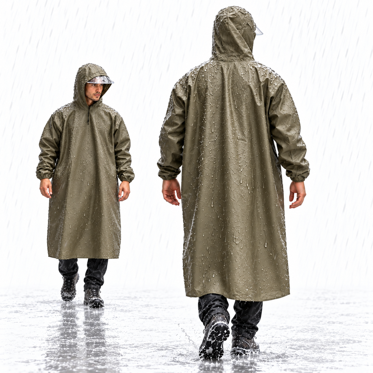 Tenue Imperméable Long avec Capuche Protection Complete - معطف مطر طويل مقاوم للماء