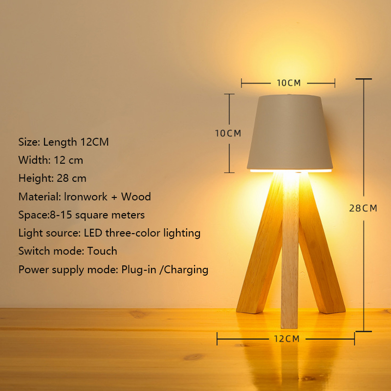 Lampe de Table LED Décorative en Bois, Rechargeable et Tactile — مصباح طاولة خشبي ديكوري قابل للشحن بالتحكم باللمس - Décoration - صورة 7