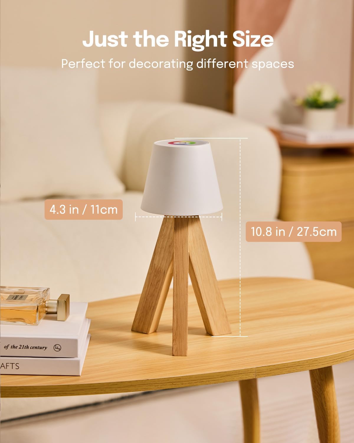 Lampe de Table LED Décorative en Bois, Rechargeable et Tactile — مصباح طاولة خشبي ديكوري قابل للشحن بالتحكم باللمس - Décoration - صورة 10