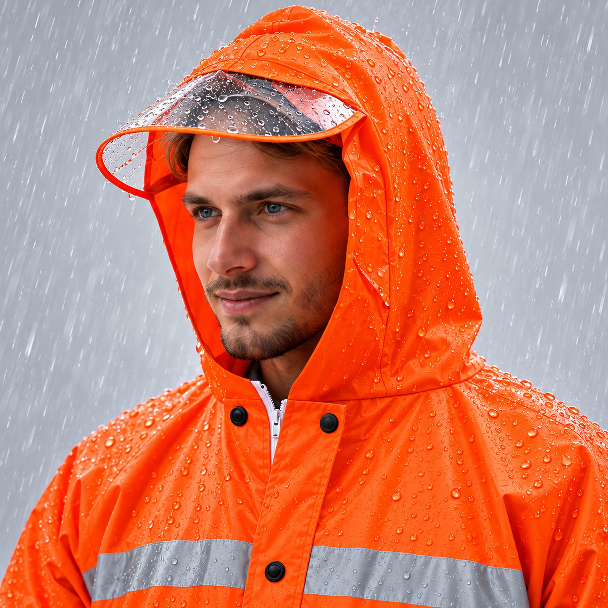 Imperméable Long Orange avec Capuche Transparente et Bandes Réfléchissantes - معطف مطر طويل بقبعة شفافة وعواكس ضوئية - Divers - صورة 7