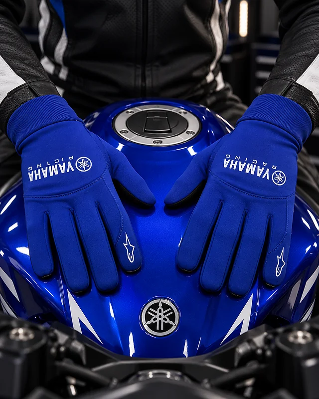 Gants de Moto Yamaha Racing Bleus avec Grip Antidérapant et Doigts Tactiles