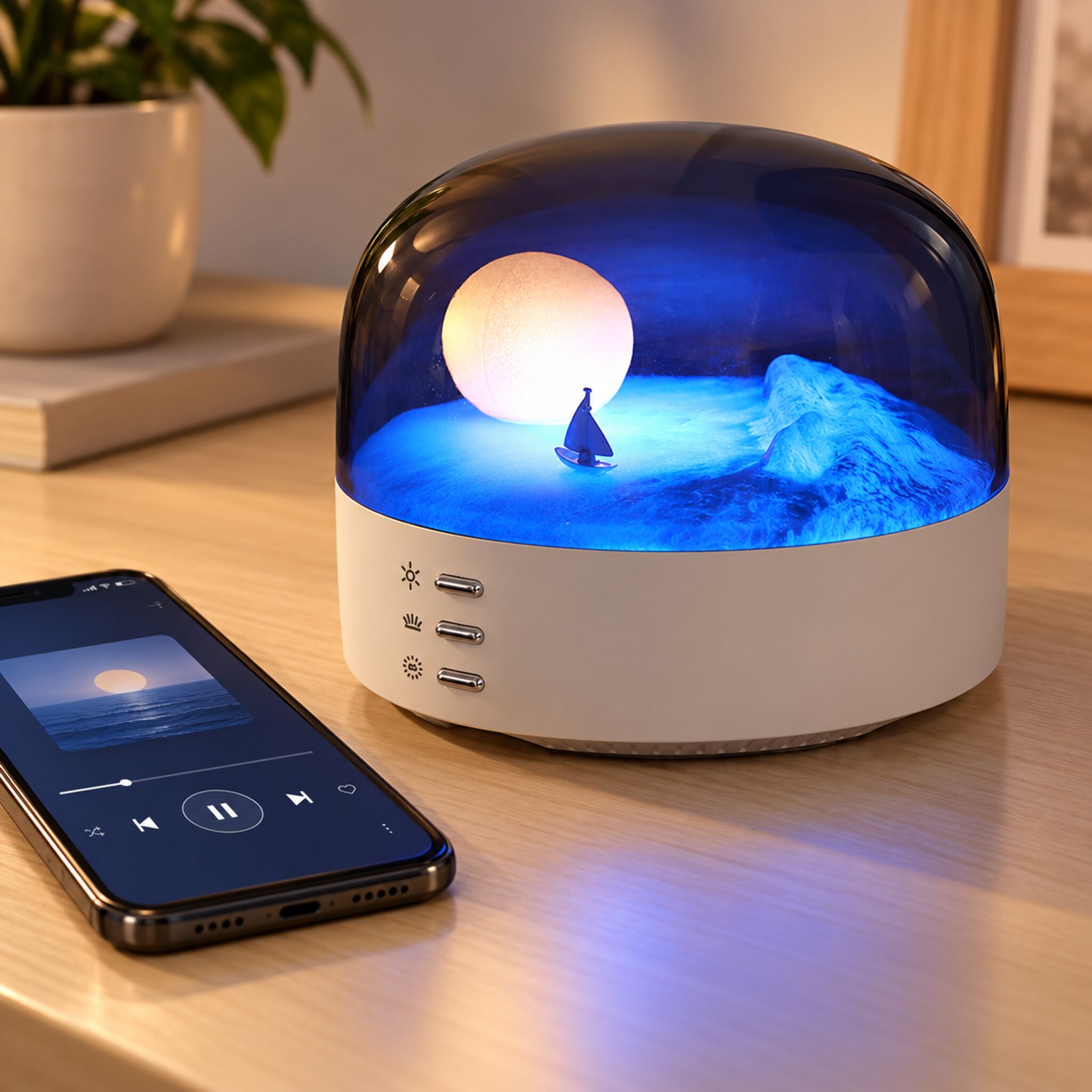 Veilleuse LED Lune et Mer avec Bluetooth Rechargeable Type-C - مصباح ليلي بتصميم القمر والبحر مع بلوتوث قابل للشحن - Décoration - صورة 7
