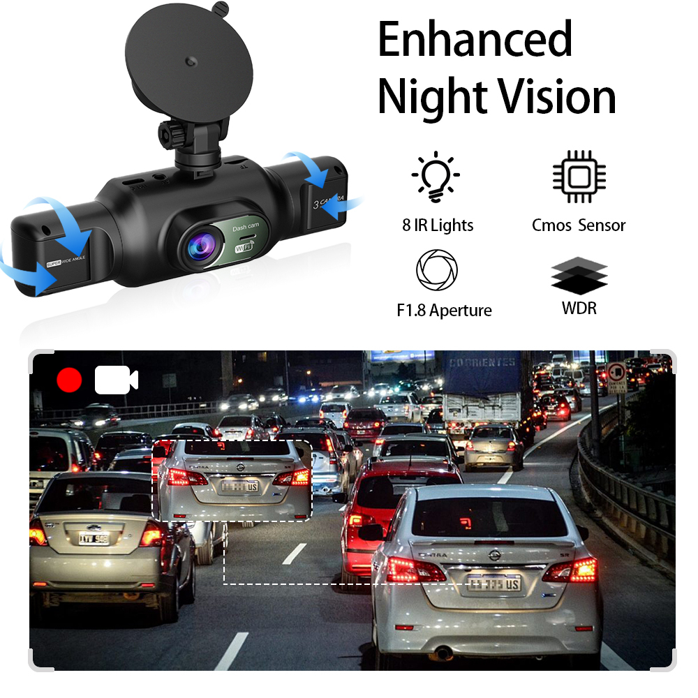 Caméra Dashcam 4 Canaux Enregistreur de Conduite Multi-Angles WiFi - كاميرا قيادة 4 قنوات مع واي فاي وتغطية شاملة للسيارة