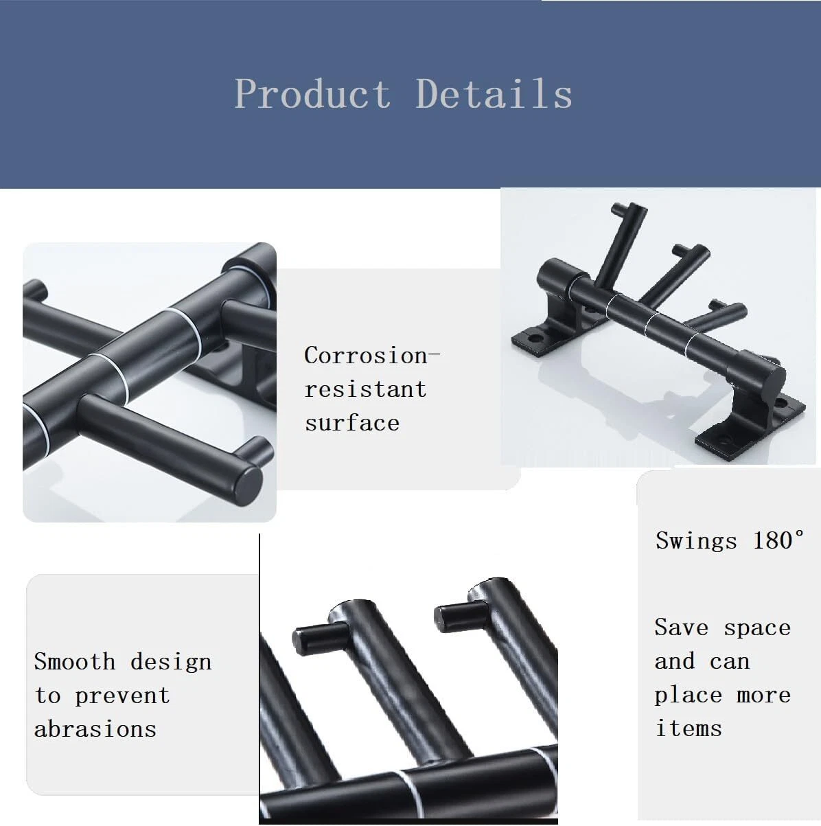 Porte-Serviettes Mural Pivotant 3 Bras Supporte 6KG - علاقة مناشف جدارية دوارة 3 أذرع