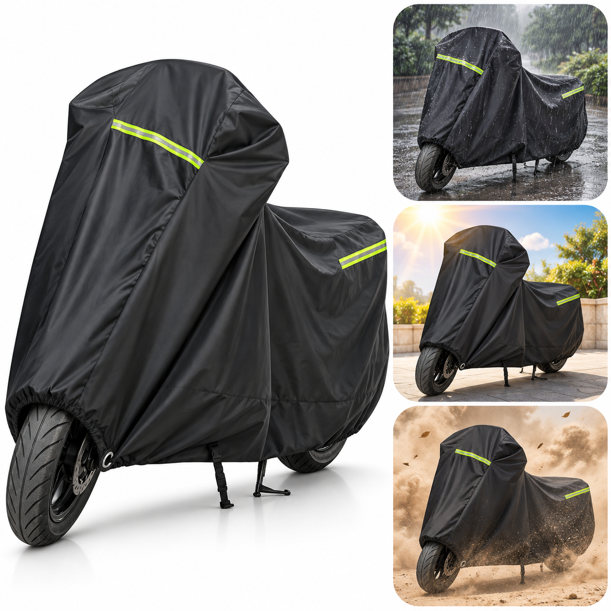 Housse de Protection Imperméable pour Moto avec Bandes Réfléchissantes - غطاء دراجة نارية مقاوم للماء مع عواكس ضوئية