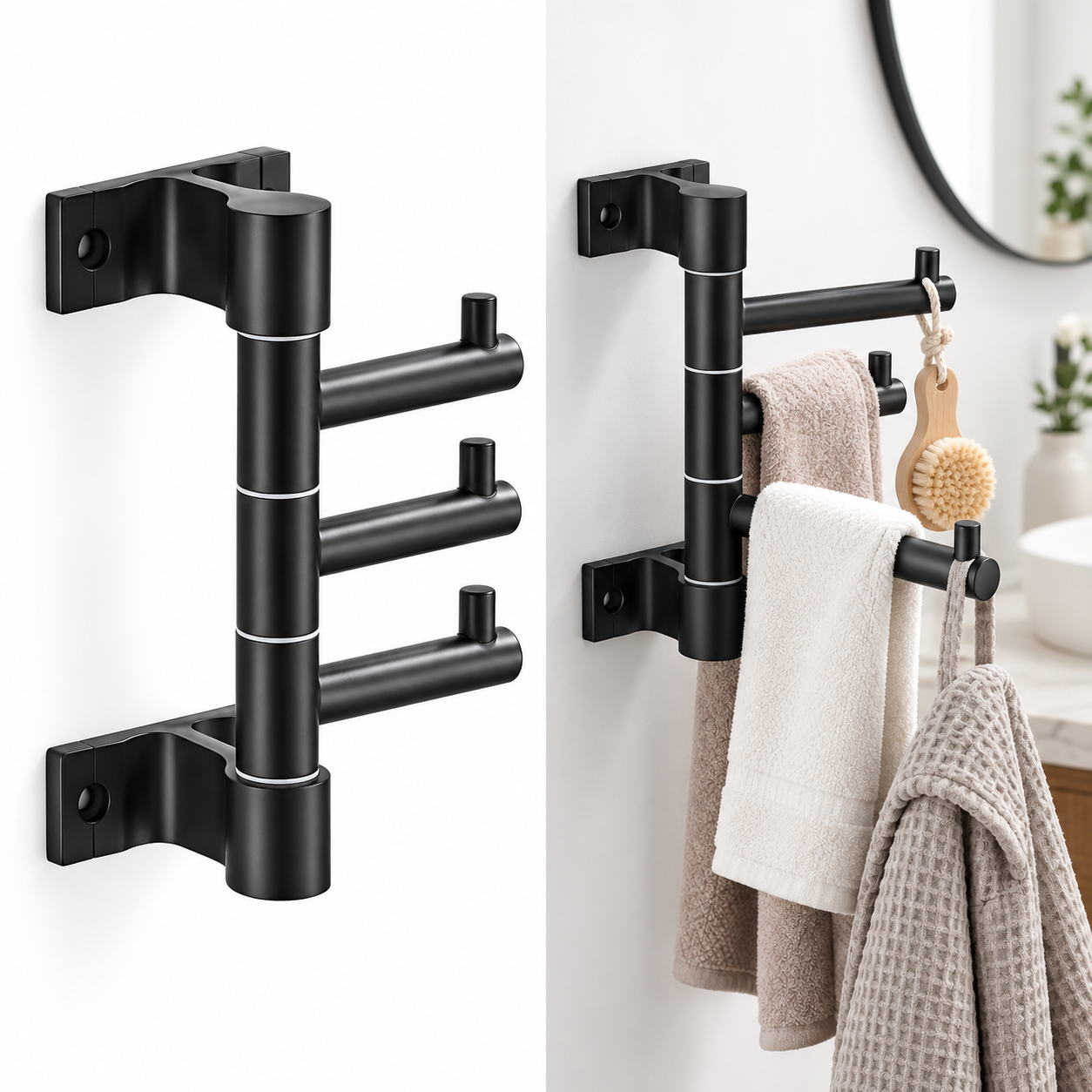 Porte-Serviettes Mural Pivotant 3 Bras Supporte 6KG - علاقة مناشف جدارية دوارة 3 أذرع