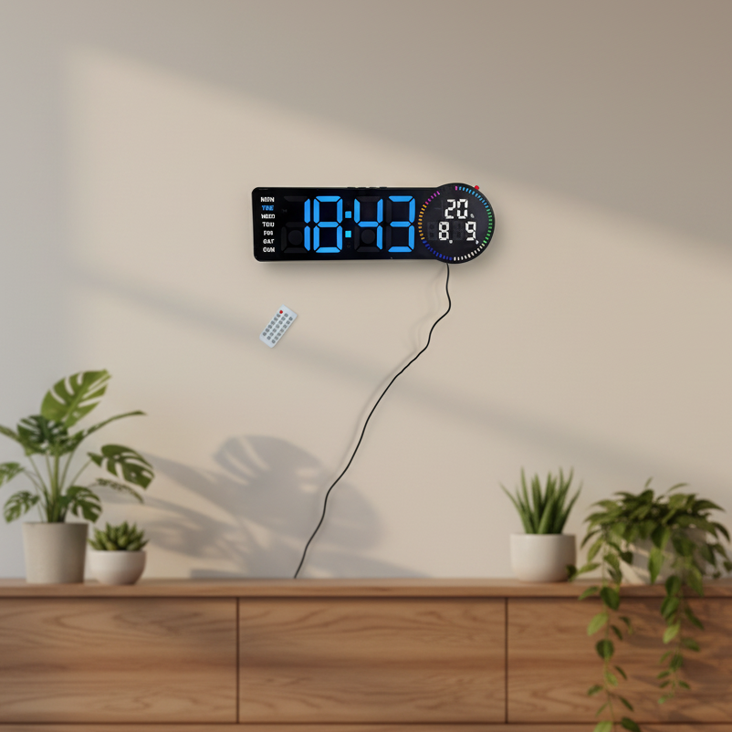 Horloge Murale Numérique LED RGB avec Télécommande et Calendrier 6688 - ساعة حائط رقمية ذكية إضاءة مع منبه ودرجة حرارة - Électronique - صورة 10