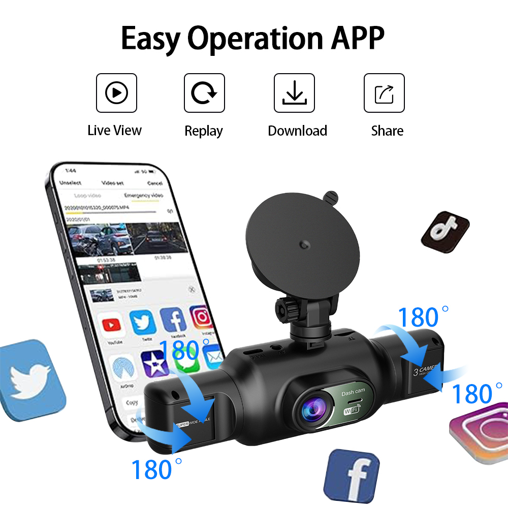 Caméra Dashcam 4 Canaux Enregistreur de Conduite Multi-Angles WiFi - كاميرا قيادة 4 قنوات مع واي فاي وتغطية شاملة للسيارة