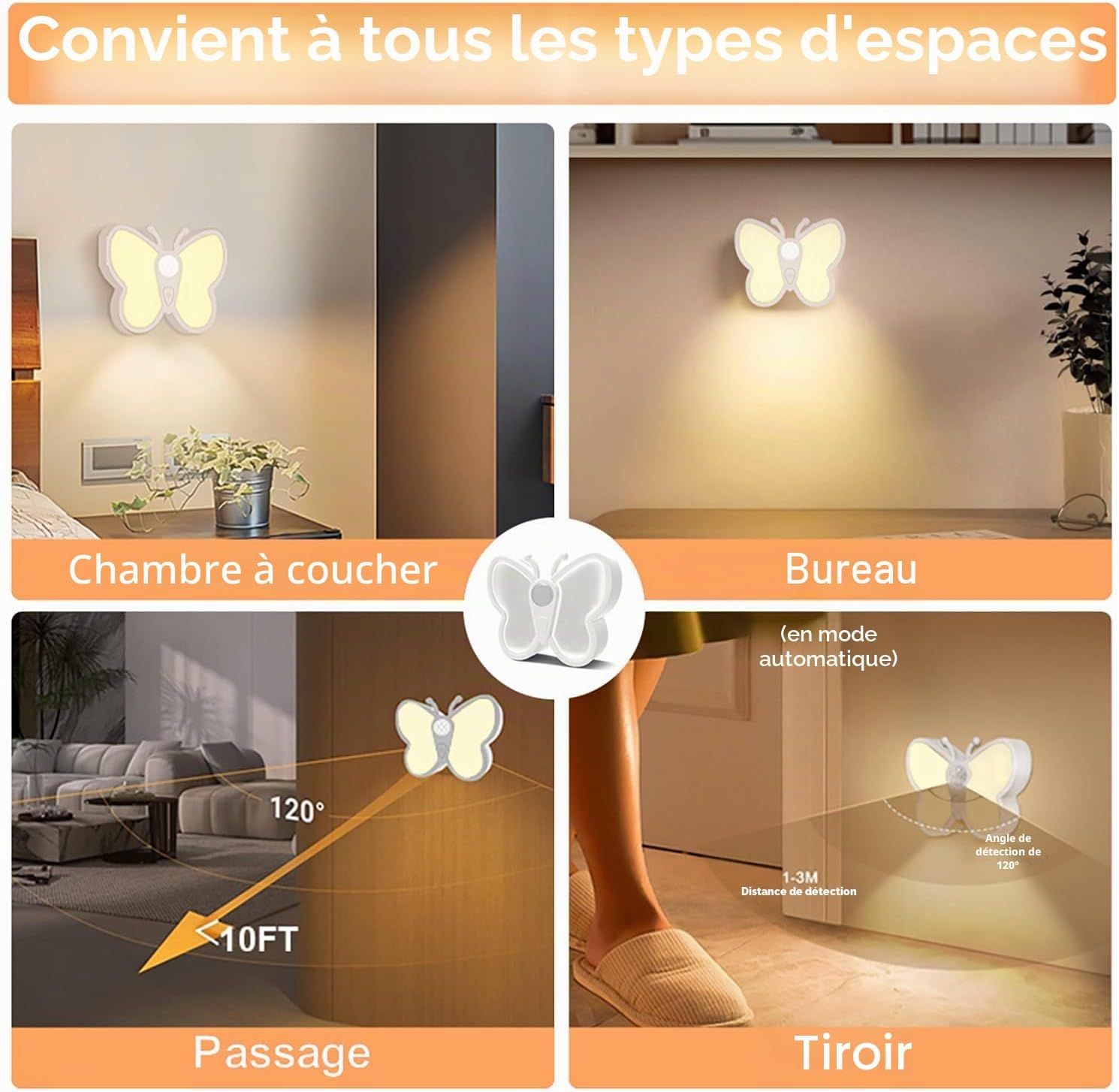 Lampe LED Papillon avec Détecteur de Mouvement Rechargeable USB 1PCS – مصباح فراشة بحساس الحركة قابل للشحن - Décoration - صورة 11