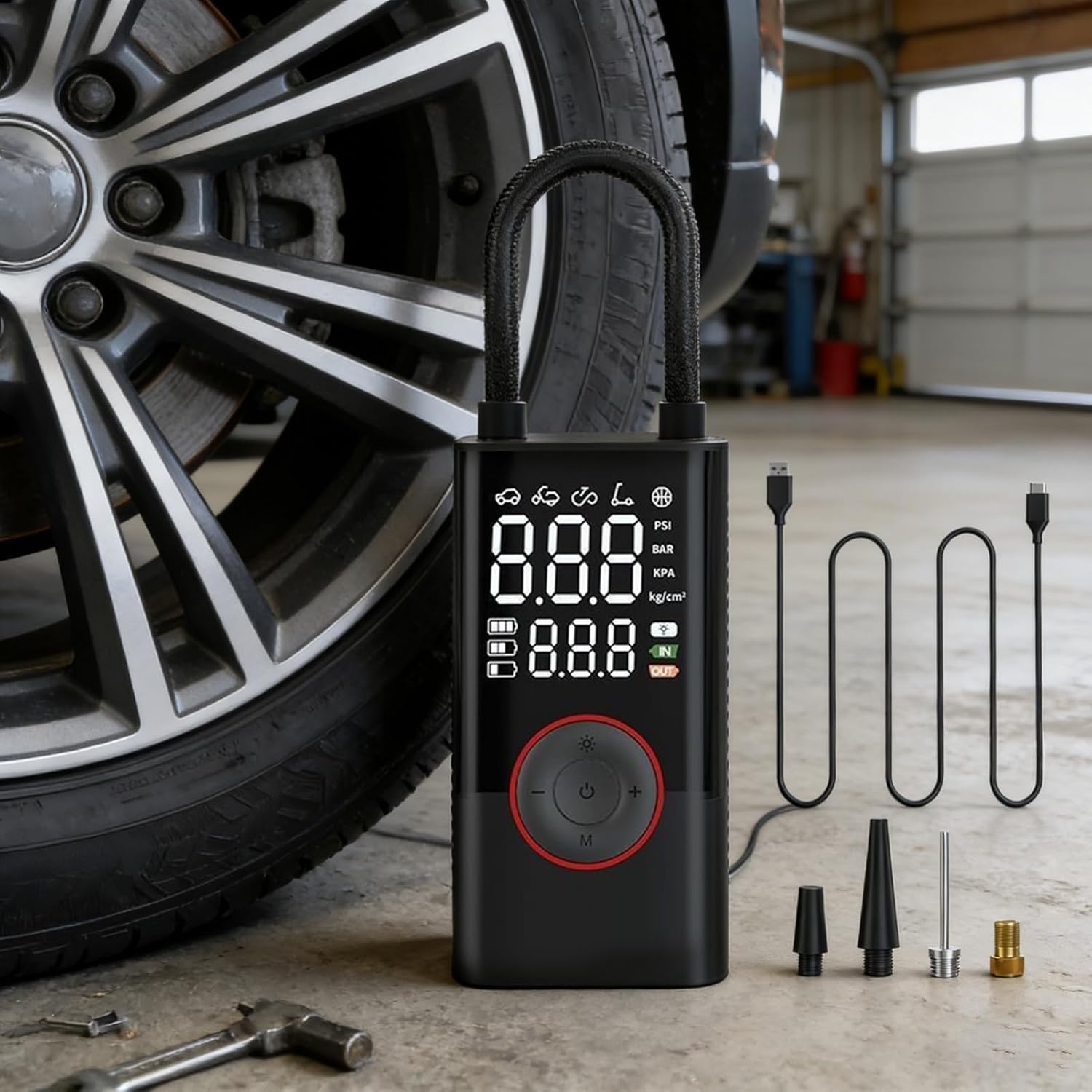 Compresseur à air et Gonfleur de Pneu Portable Sans Fil 150 PSI - مضخة هواء كهربائية لاسلكية للسيارات والدراجات