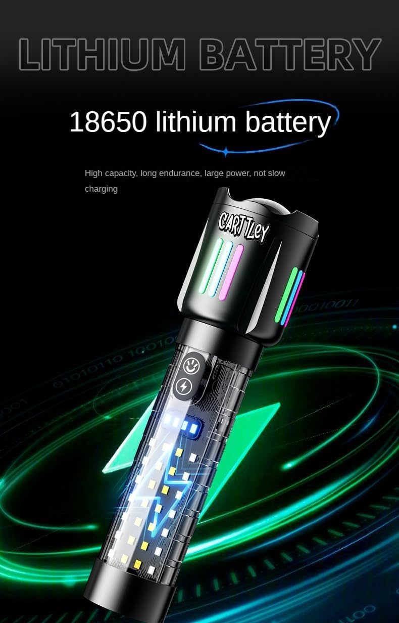 Lampe Torche Tactique LED Rechargeable USB-C - مصباح يدوي تكتيكي فائق السطوع (1000 لومين) مع إضاءة جانبية