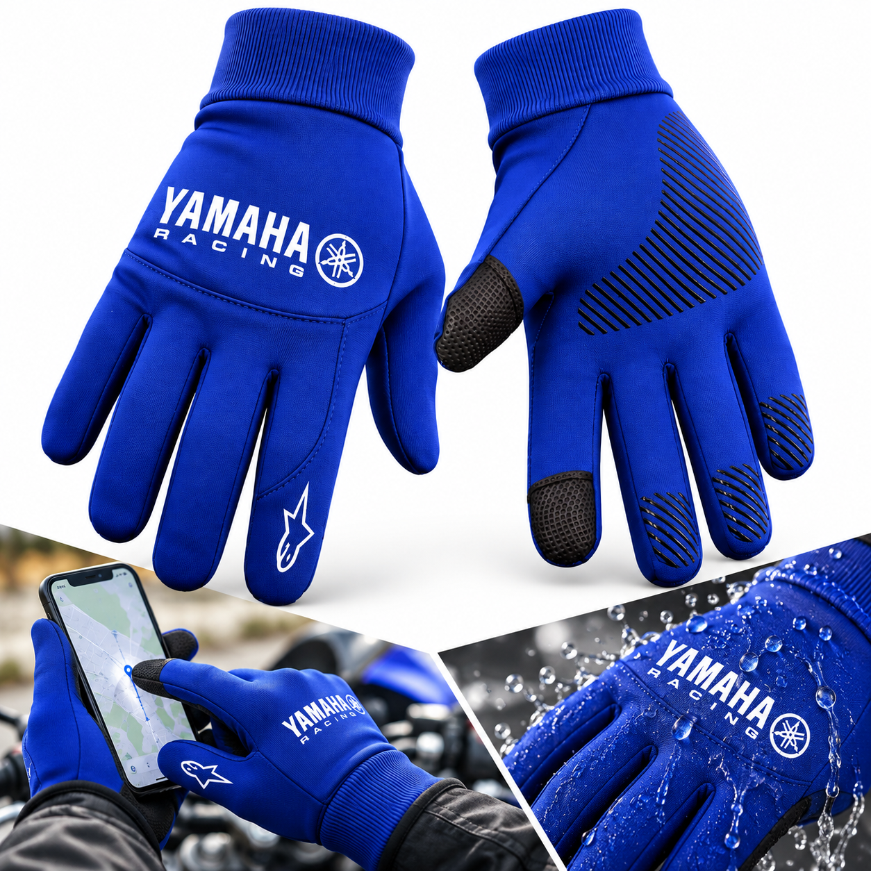 Gants de Moto Yamaha Racing Bleus avec Grip Antidérapant et Doigts Tactiles