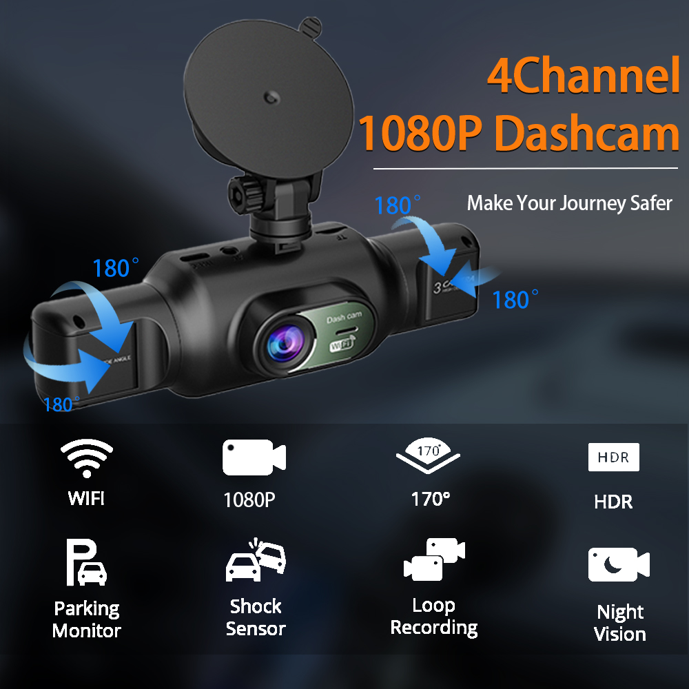 Caméra Dashcam 4 Canaux Enregistreur de Conduite Multi-Angles WiFi - كاميرا قيادة 4 قنوات مع واي فاي وتغطية شاملة للسيارة - Accessoires Auto/Moto - صورة 13