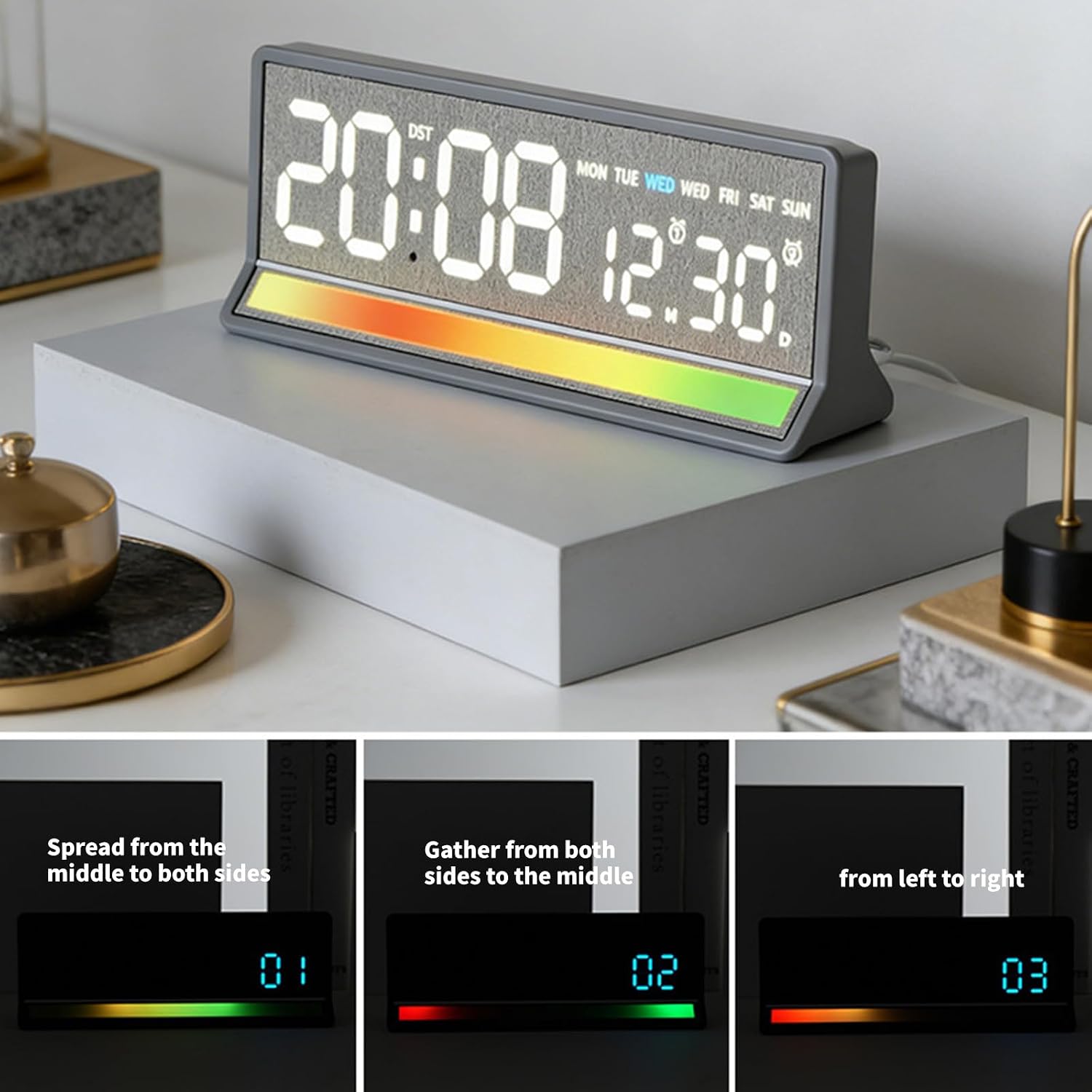 Horloge LED Numérique avec Éclairage Coloré Réactif au Son 5536 - ساعة رقمية بإضاءة ملونة تتفاعل مع الصوت - Électronique - صورة 9