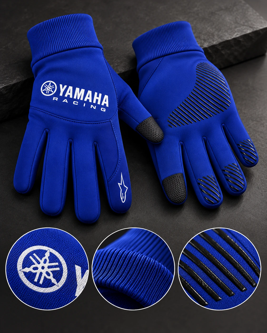 Gants de Moto Yamaha Racing Bleus avec Grip Antidérapant et Doigts Tactiles