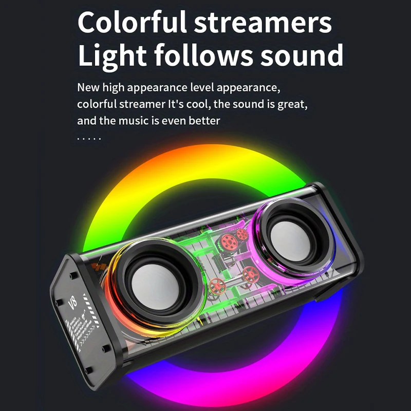 Haut-Parleur Bluetooth 5.3 Lumineux avec Boîtier Transparent - مكبر صوت بلوتوث لاسلكي شفاف مع إضاءة ملونة وسماعات مضاعفة - Électronique - صورة 12