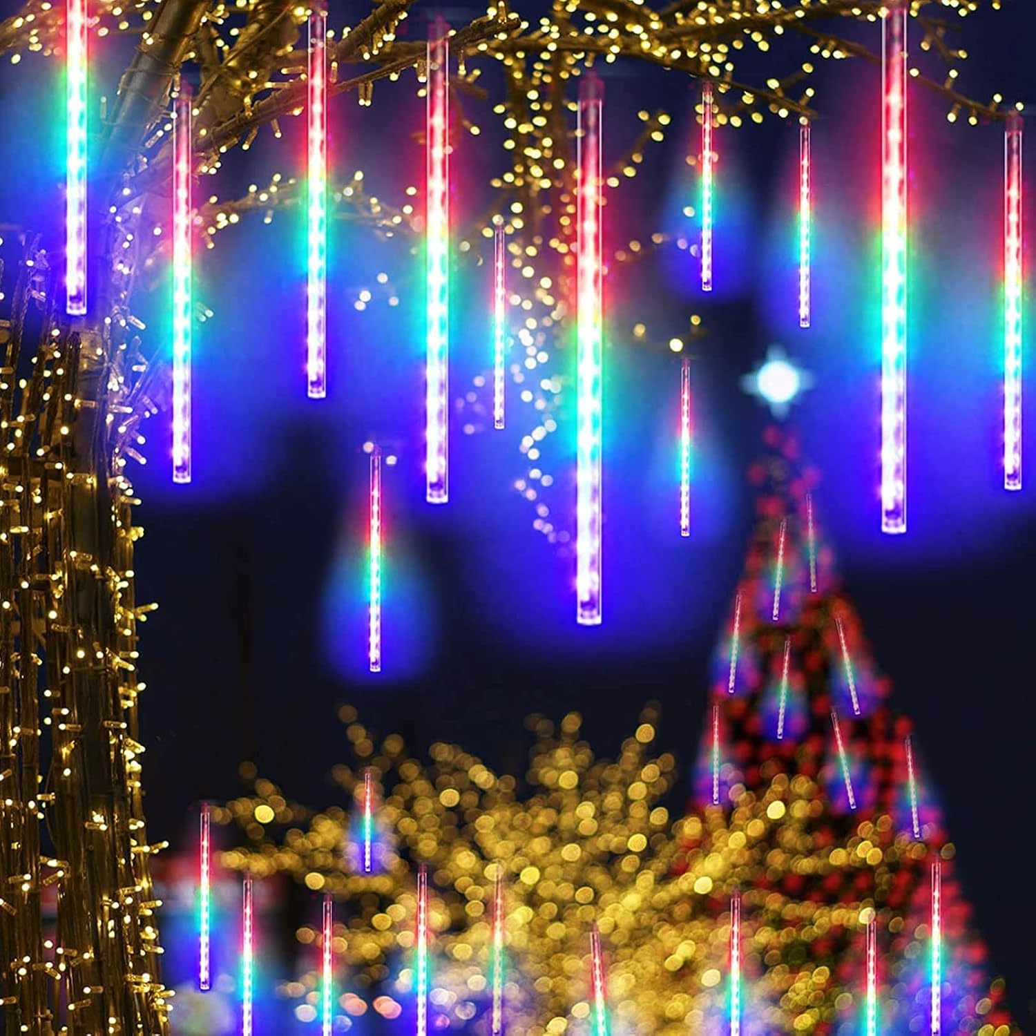 Lumière de Pluie de Météores LED RGB 8 Pièces pour Extérieur - أضواء شهب متساقطة ملونة لتزيين الحدائق والواجهات 8 قطع - Décoration - صورة 9