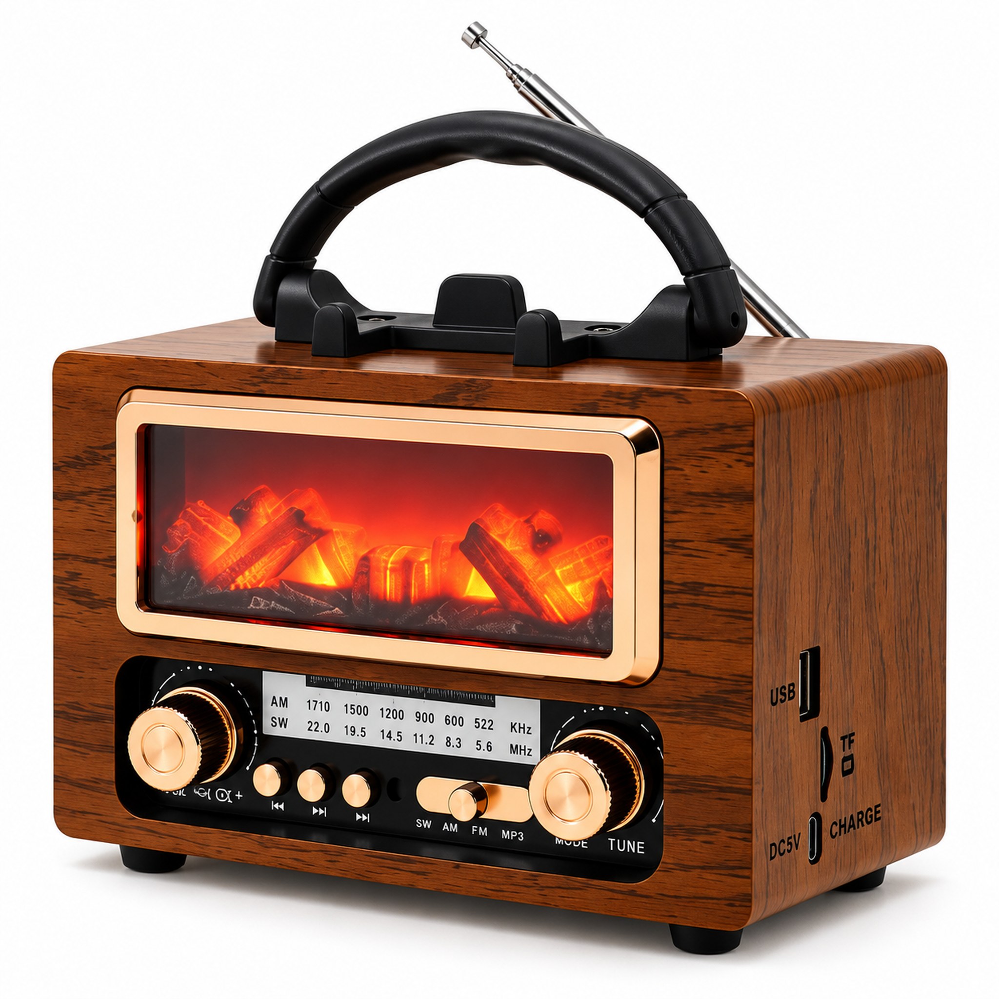Radio Rétro Bluetooth NS-901BT avec Effet Braises Lumineuses - راديو كلاسيكي بلوتوث بإضاءة الجمر الزخرفية