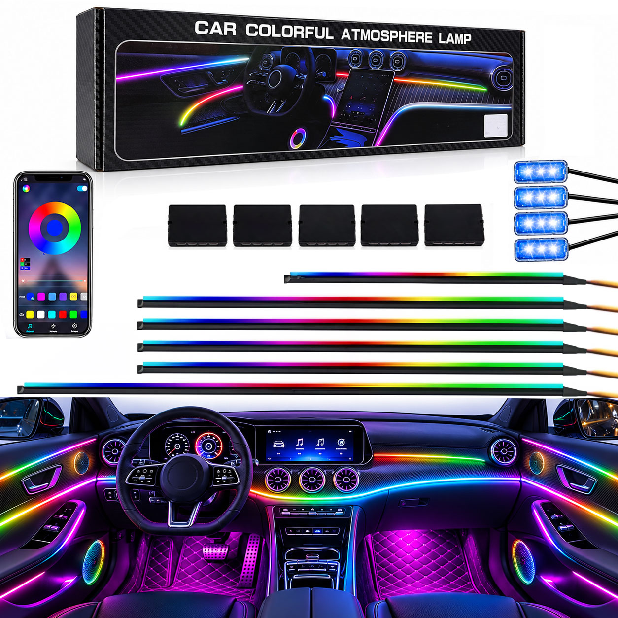 Kit d'Éclairage d'Ambiance LED RGBIC Acrylic pour Voiture - إضاءة محيطية أكريليك للسيارات مع تحكم ذكي