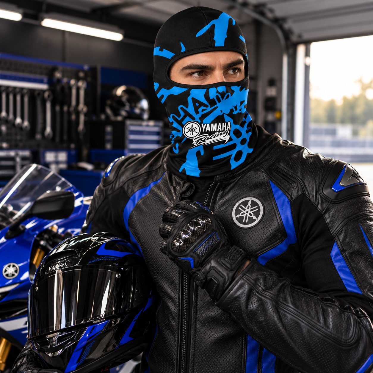Cagoule Moto Thermique Balaclava Yamaha Bleu - قناع واقي وجه كامل حراري للدراجات النارية