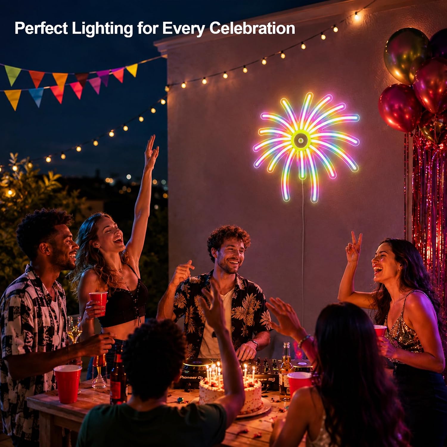 Décoration Murale Néon LED RGB Effet Feu d’Artifice —Contrôle par Application et Télécommande - لوحة نيون LED بألوان RGB تحكم بالتطبيق والريموت