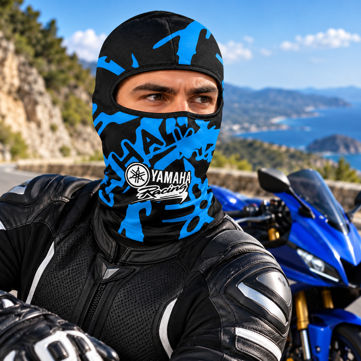 Cagoule Moto Thermique Balaclava Yamaha Bleu - قناع واقي وجه كامل حراري للدراجات النارية