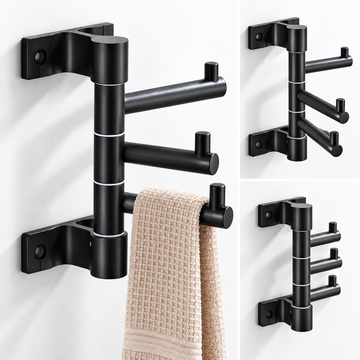 Porte-Serviettes Mural Pivotant 3 Bras Supporte 6KG - علاقة مناشف جدارية دوارة 3 أذرع - Maison - صورة 9