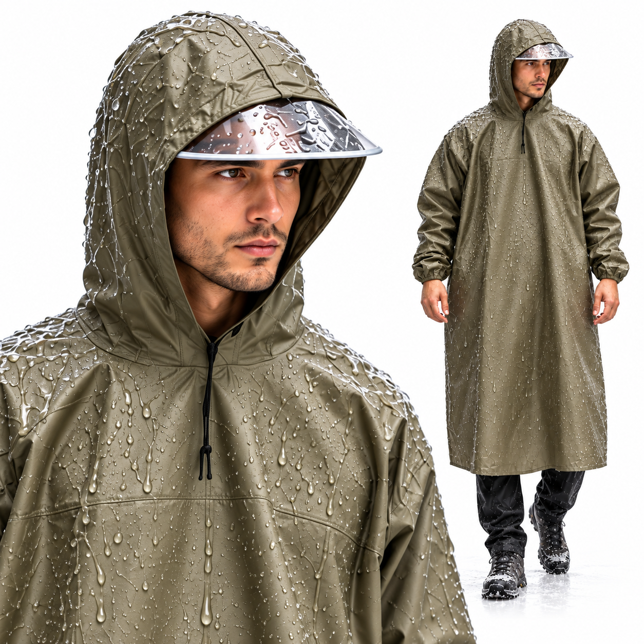 Tenue Imperméable Long avec Capuche Protection Complete - معطف مطر طويل مقاوم للماء