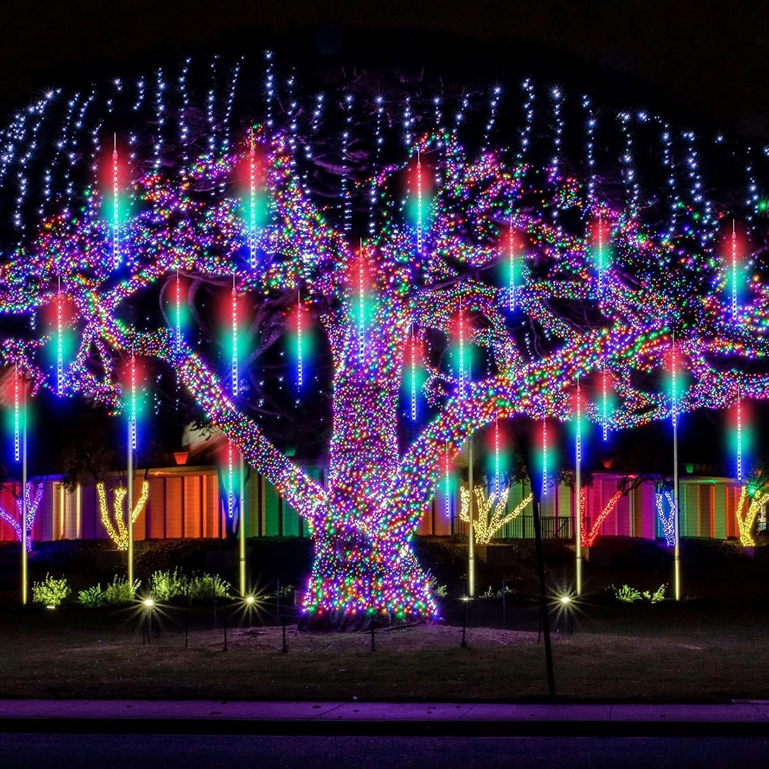 Lumière de Pluie de Météores LED RGB 8 Pièces pour Extérieur - أضواء شهب متساقطة ملونة لتزيين الحدائق والواجهات 8 قطع - Décoration - صورة 7