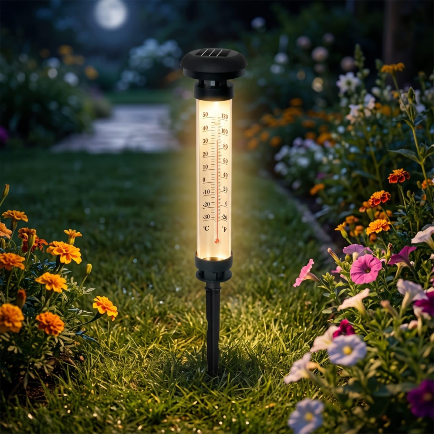 Lampe Solaire de Jardin avec Thermomètre Extérieur 2 Pièces - مصباح حديقة شمسي مع مقياس درجة الحرارة قطعتان