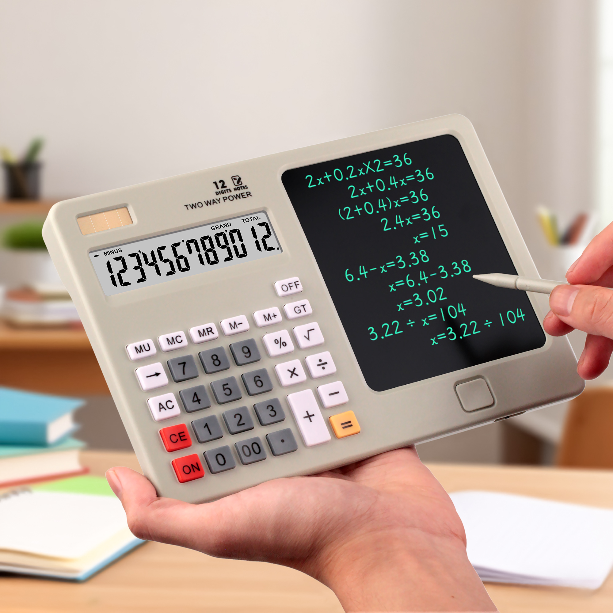 Calculatrice avec Tablette d'Écriture LCD 12 Chiffres - حاسبة رقمية مع لوحة كتابة