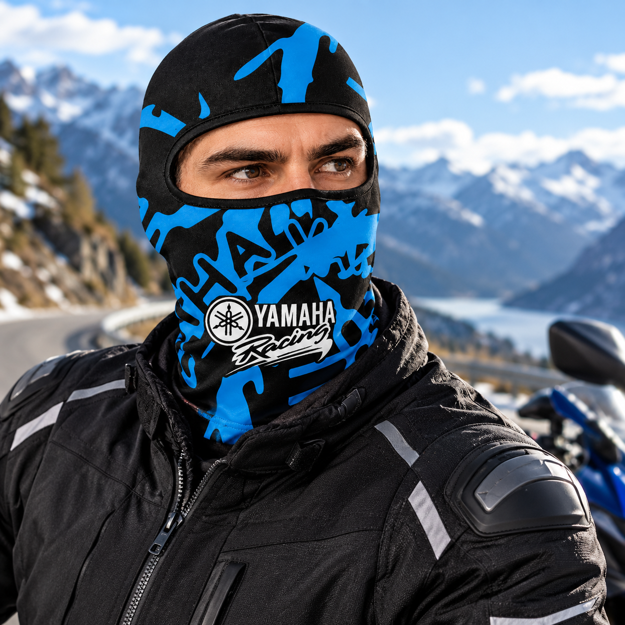 Cagoule Moto Thermique Balaclava Yamaha Bleu - قناع واقي وجه كامل حراري للدراجات النارية