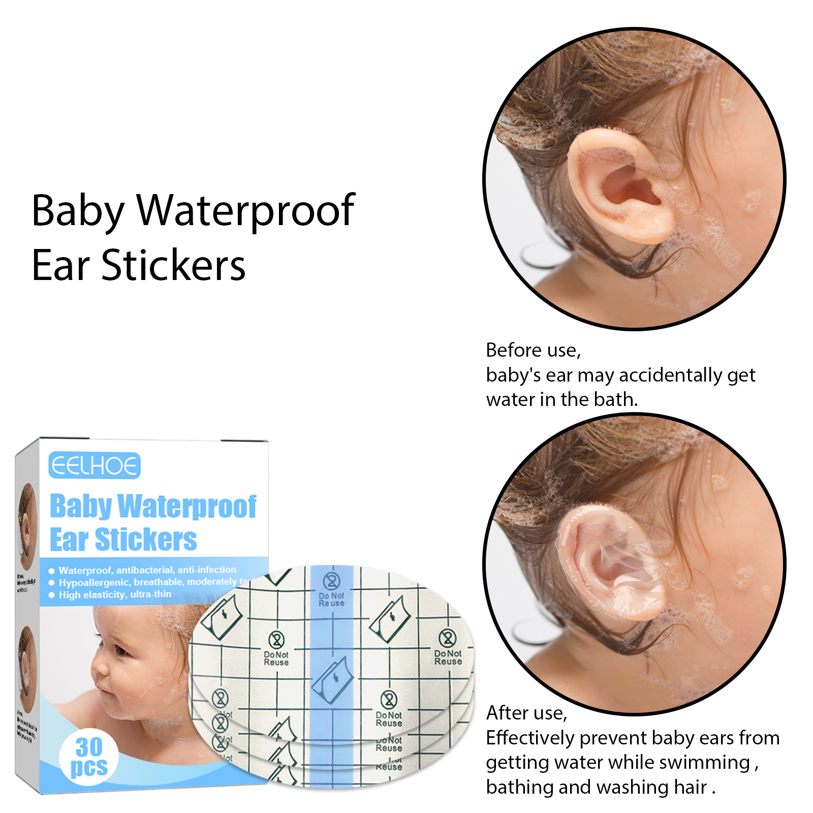 Autocollants Imperméables de Protection des Oreilles pour Bébé – Pièces ملصقات مقاومة للماء لحماية أذن الطفل أثناء الاستحمام والسباحة 30