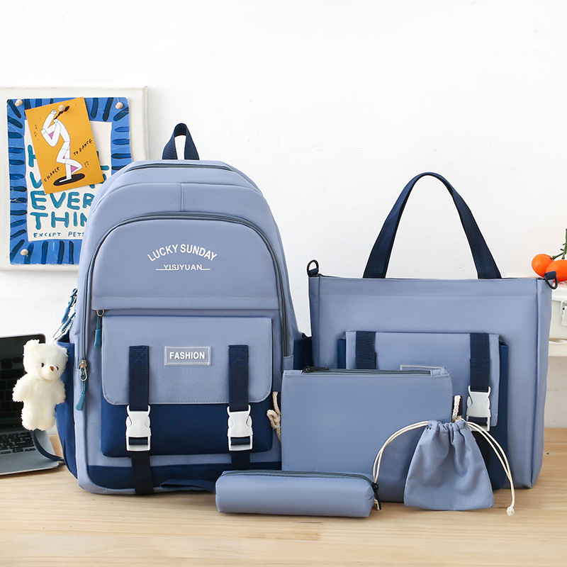 Ensemble de sacs d’école Kawai pour adolescents 5Pcs YISIYUAN Bleu – محفظة 5 قطع كاواي للبنات